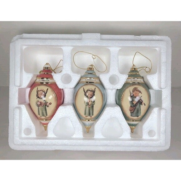 3 Vintage MJ Hummel Angels Porcelain Christmas Ornaments Bradford Editions W/COA - Picture 1 of 8